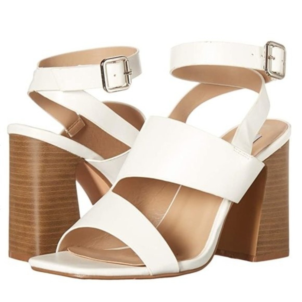 William Rast Size 8.5 White Faux Leather Open Toe Heels Dress Sandals Shoes